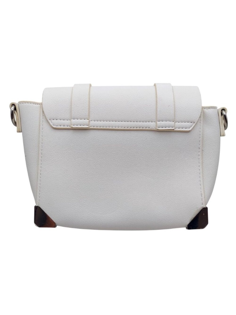 Messenger Crossbody Bag Faux Leather White Silver Tone Studded Adjustable Strap - Picture 3 of 10